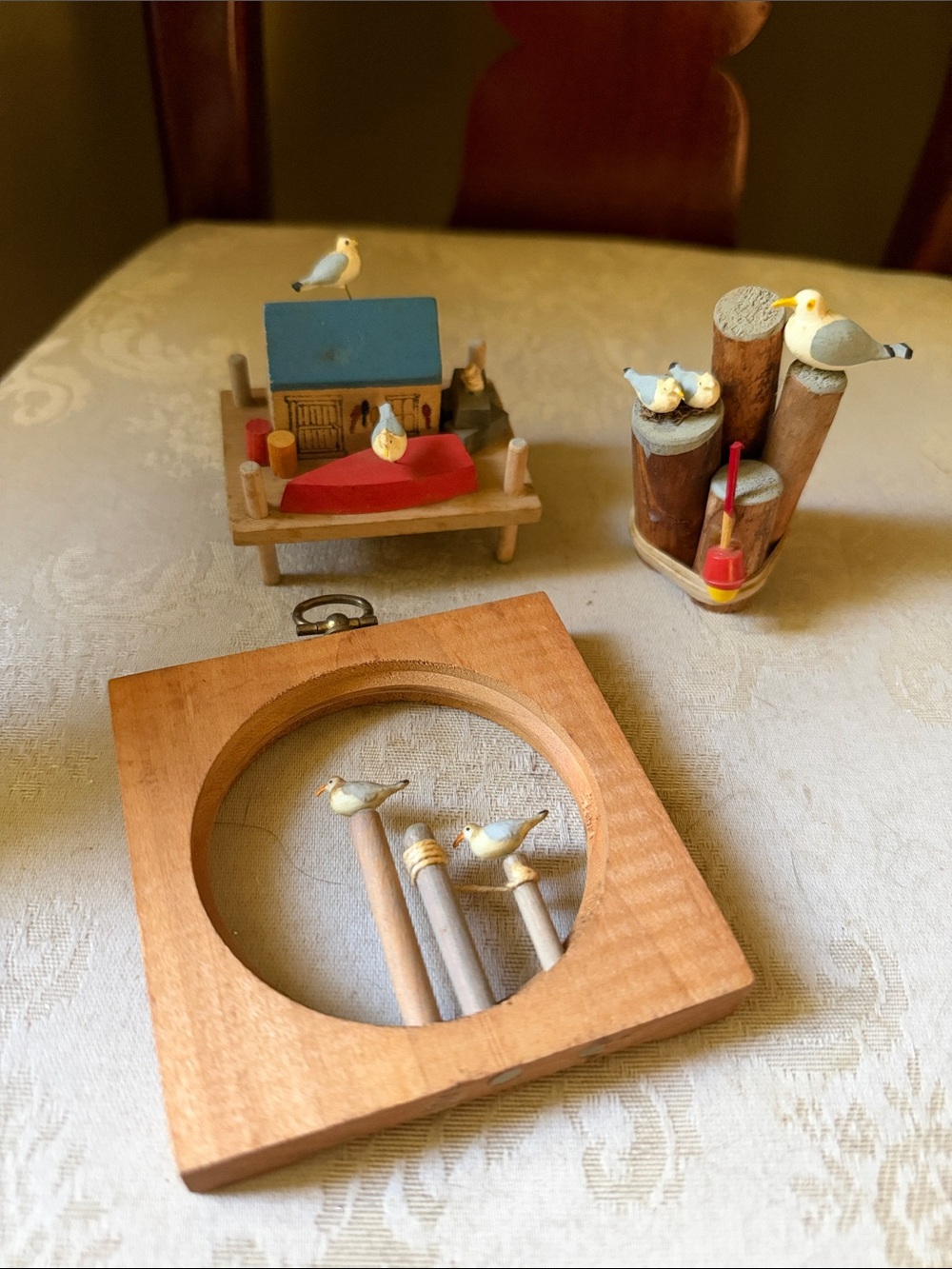 Collection of 3 wood and seagull miniatures for sea and ocean lovers!
